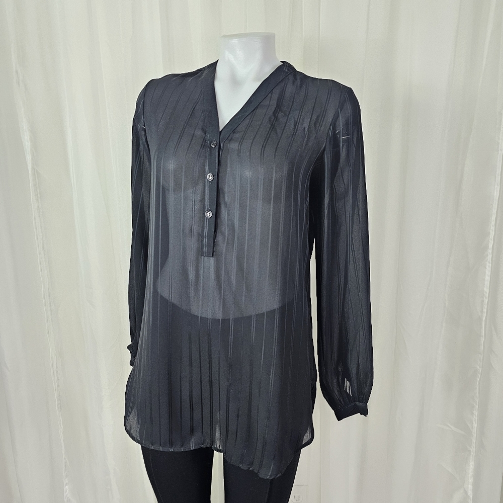 Vintage Pierre Cardin black pinstripe blouse v-neck buttons small